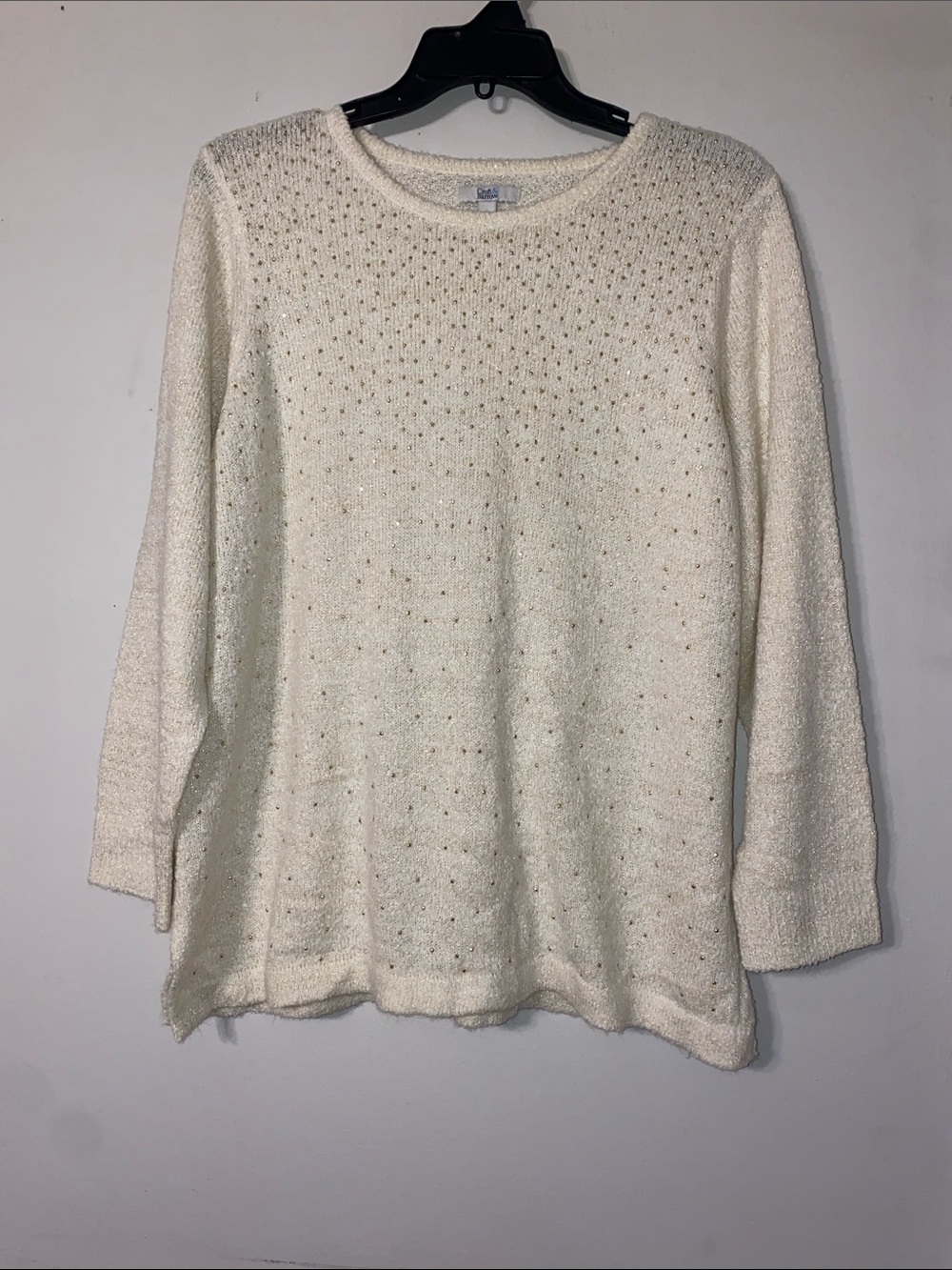 croft & barrow Cream Crewneck Sweater with Metallic Dot Detail